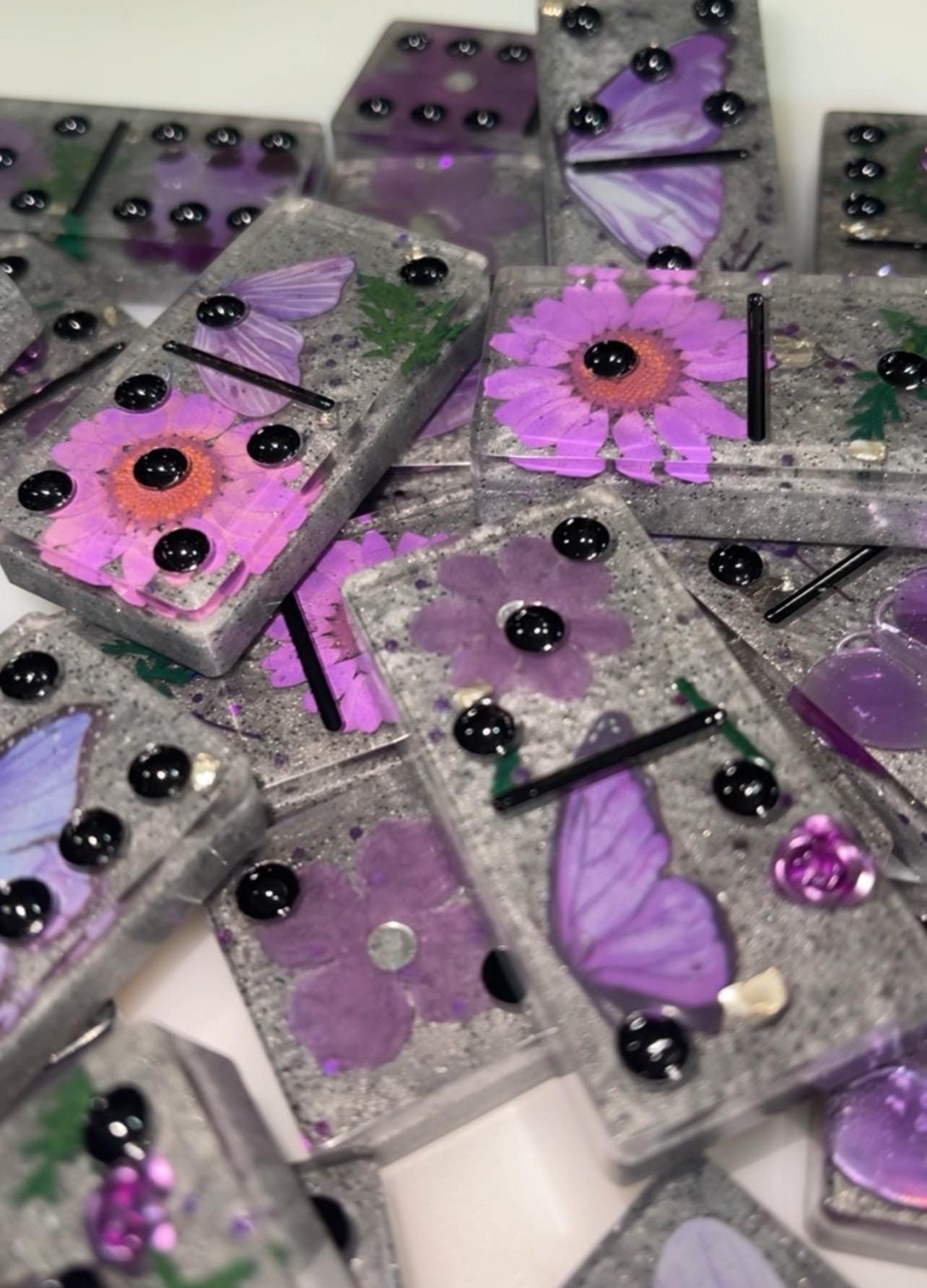 floral butterfly resin dominoes